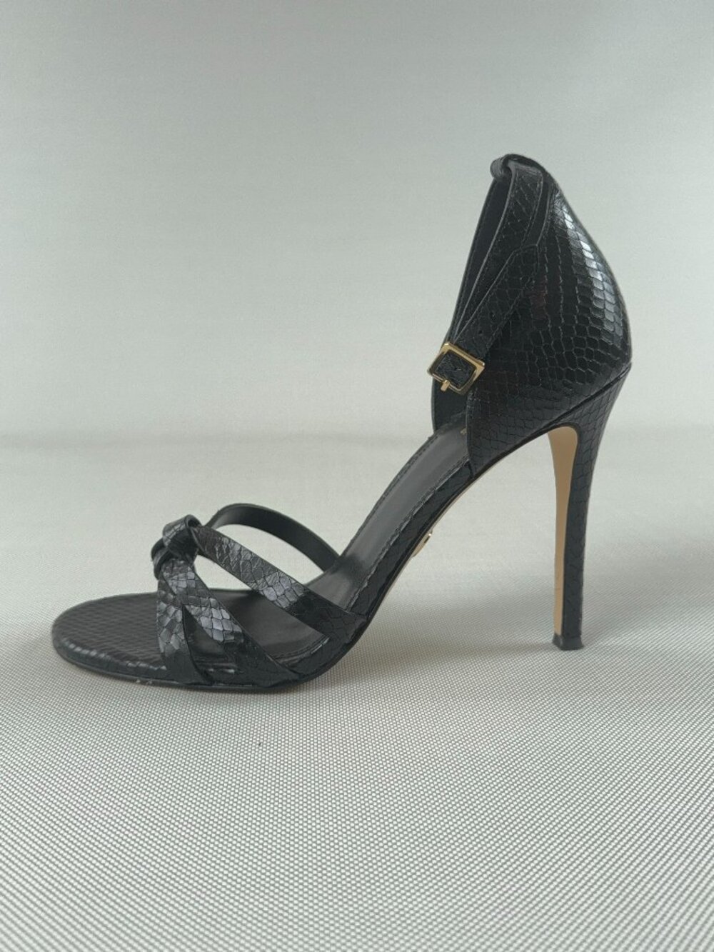Michael Kors Black Snake Embossed Leather Strappy Stiletto Heels Women Size 8M